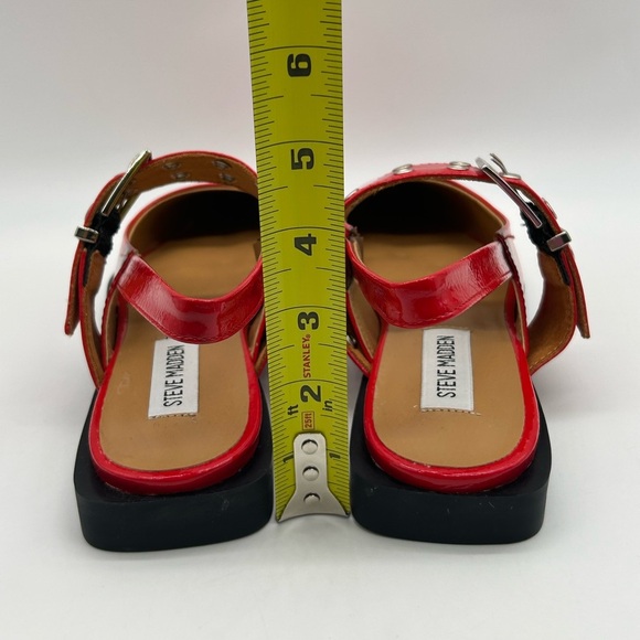 Steve Madden Smokee Red Slingback Flats | Silver Buckle Detail Sz 6.5 Vegan NWB - Picture 8 of 11